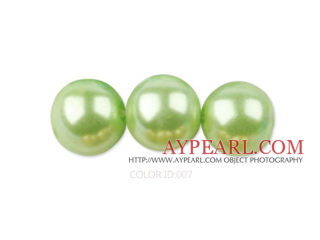 Glass pearl beads,10mm round,light apple green, about 87pcs/strand, Sold per 32-inch strand