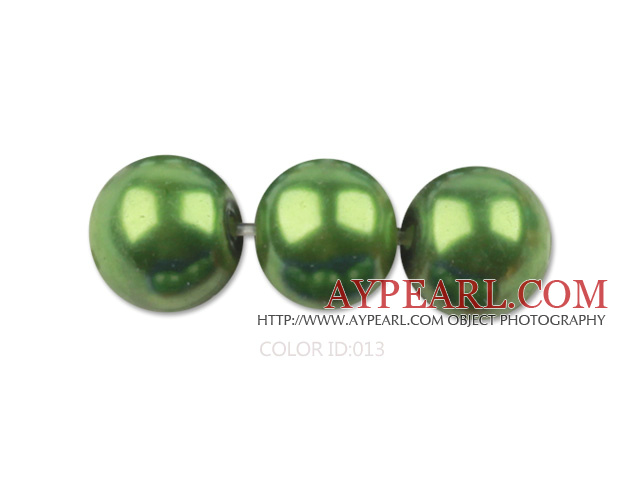 Glass pearl beads,10mm round,grass green, about 87pcs/strand, Sold per 32-inch strand