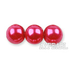 Glass pearl beads,10mm round,fuchsia, about 87pcs/strand, Sold per 32-inch strand