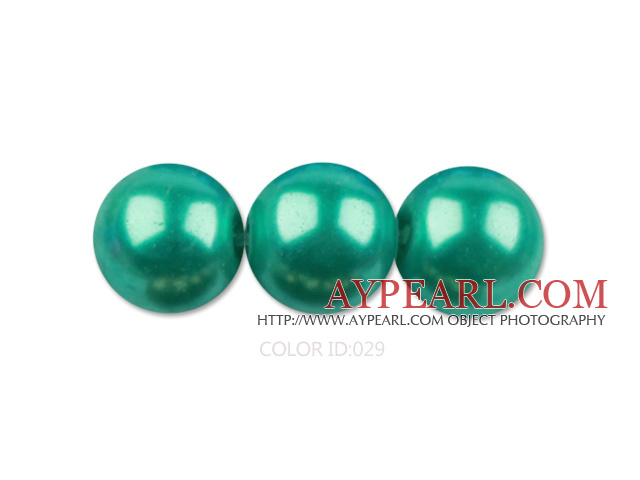 Glass pearl beads,10mm round,green, about 87pcs/strand, Sold per 32-inch strand