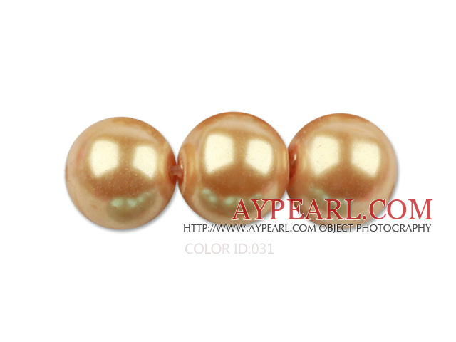 Glass pearl beads,10mm round,golden, about 87pcs/strand, Sold per 32-inch strand