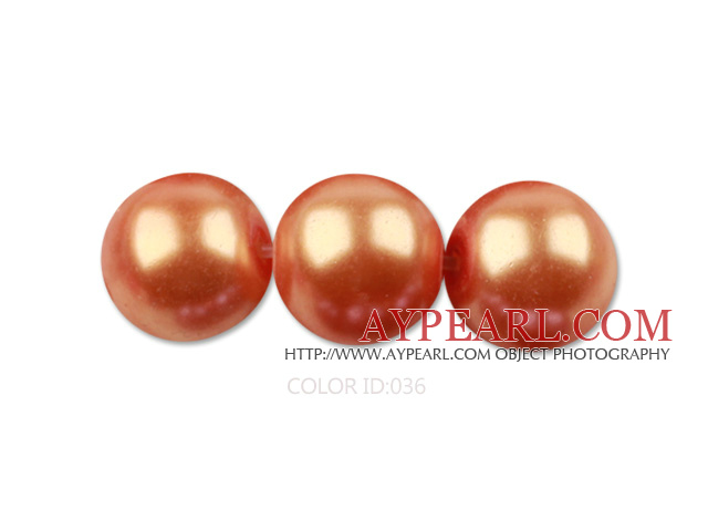 Glass pearl beads,10mm round,orange, about 87pcs/strand, Sold per 32-inch strand