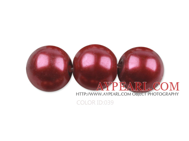 Glass pearl beads,10mm round,dark red, about 87pcs/strand, Sold per 32-inch strand