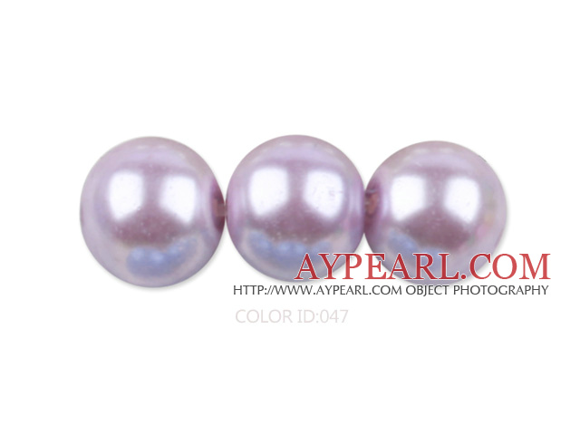 Glass pearl beads,10mm round,light purple, about 87pcs/strand, Sold per 32-inch strand