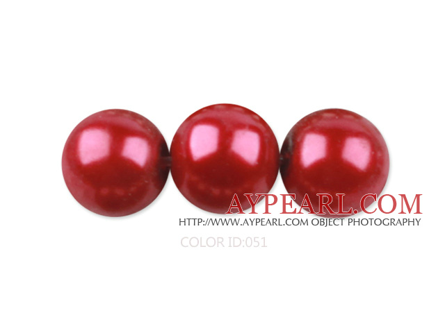 Glass pearl beads,10mm round,red, about 87pcs/strand, Sold per 32-inch strand