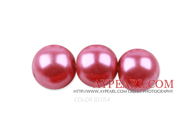 Glass pearl beads,10mm round,dark pink, about 87pcs/strand, Sold per 32-inch strand