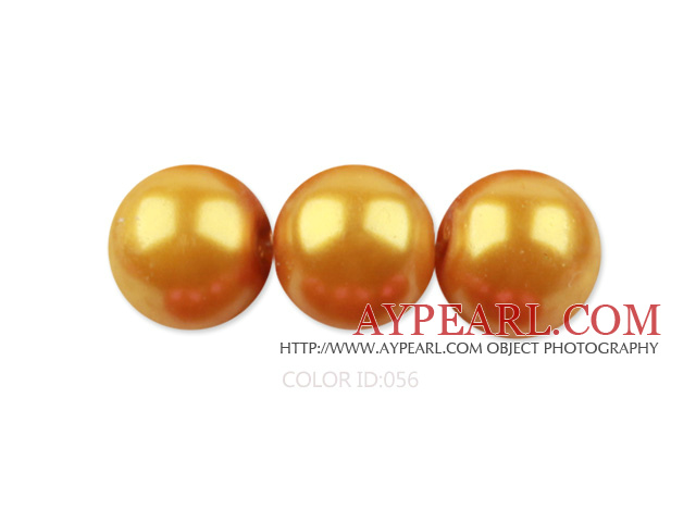 Glass pearl beads,10mm round,golden, about 87pcs/strand, Sold per 32-inch strand