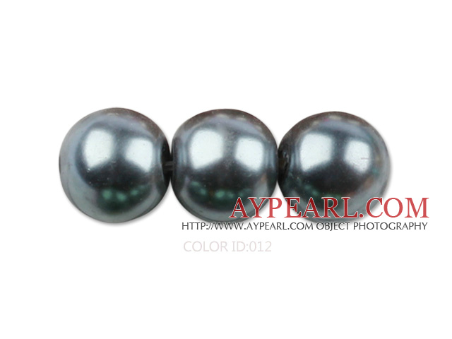 Glass pearl beads,12mm round,dark gray, about 71pcs/strand, Sold per 32-inch strand