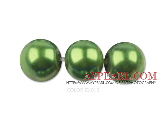 Glass pearl beads,12mm round,grass green, about 71pcs/strand, Sold per 32-inch strand