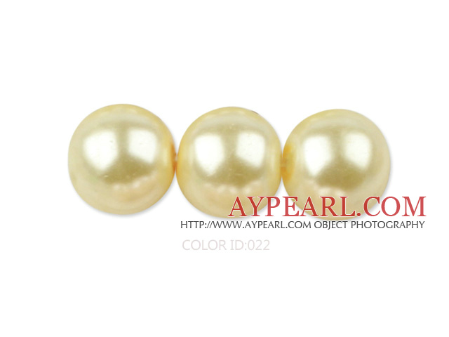 Glass pearl beads,12mm round,yellow, about 71pcs/strand, Sold per 32-inch strand