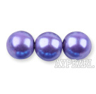 Glass pearl beads,12mm round,purple, about 71pcs/strand, Sold per 32-inch strand