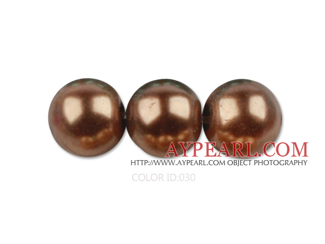 Glass pearl beads,12mm round,coffee, about 71pcs/strand, Sold per 32-inch strand