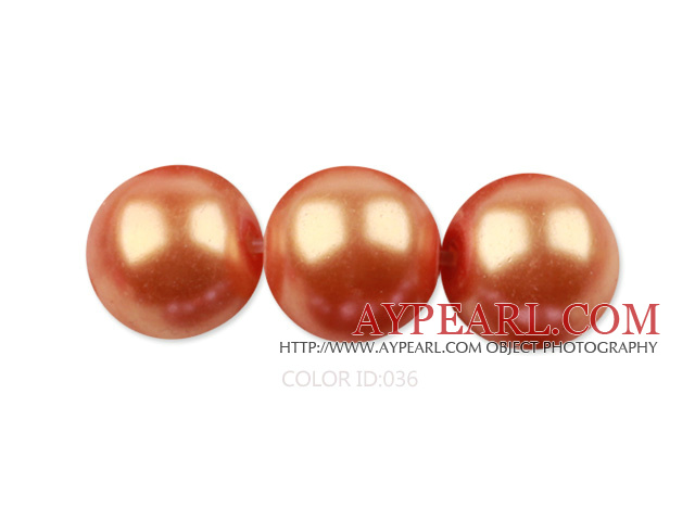 Glass pearl beads,12mm round,orange, about 71pcs/strand, Sold per 32-inch strand