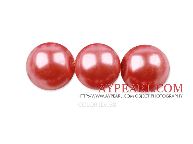 Glass pearl beads,12mm round,watermelon, about 71pcs/strand, Sold per 32-inch strand