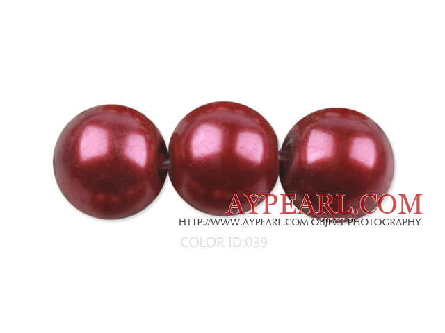 Glass pearl beads,12mm round,dark red, about 71pcs/strand, Sold per 32-inch strand