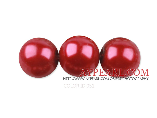 Glass pearl beads,12mm round,red, about 71pcs/strand, Sold per 32-inch strand