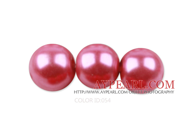 Glass pearl beads,12mm round,dark pink, about 71pcs/strand, Sold per 32-inch strand