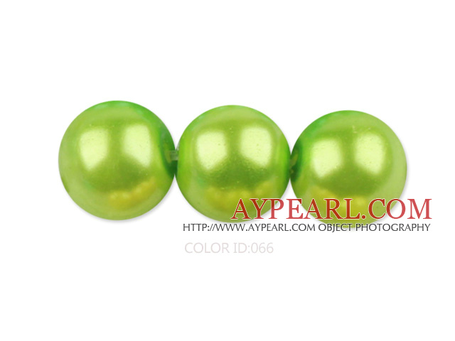 Glass pearl beads,12mm round,yellow green, about 71pcs/strand, Sold per 32-inch strand