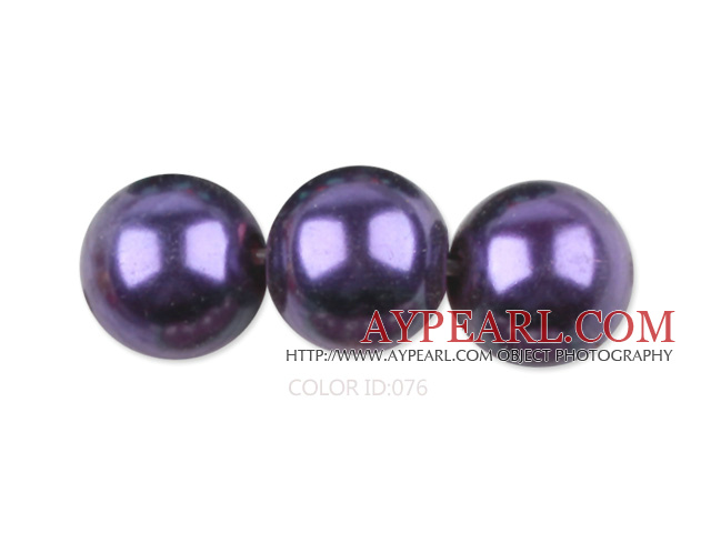 Glass pearl beads,12mm round,dark purple, about 71pcs/strand, Sold per 32-inch strand