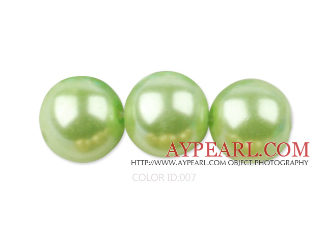 Glass pearl beads,14mm round,light apple green, about 62pcs/strand, Sold per 32-inch strand