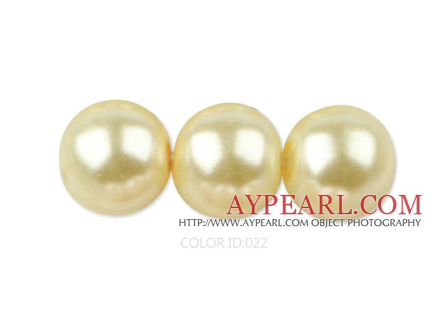 Glass pearl beads,14mm round,yellow, about 62pcs/strand, Sold per 32-inch strand