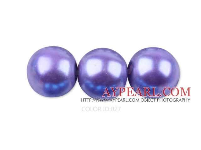 Glass pearl beads,14mm round,purple, about 62pcs/strand, Sold per 32-inch strand