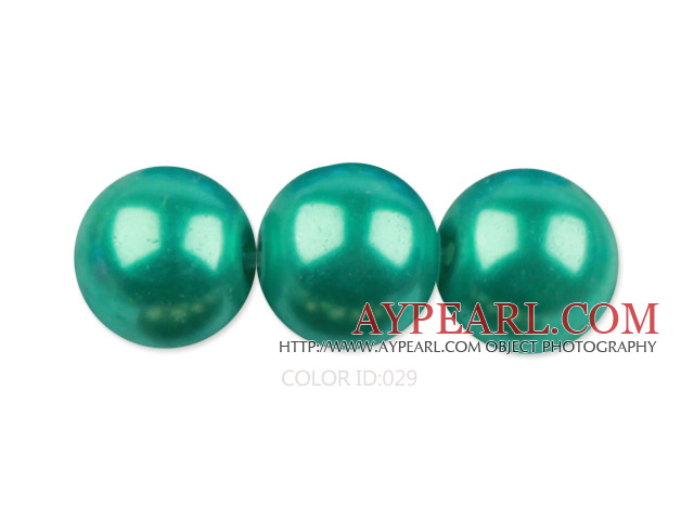 Glass pearl beads,14mm round,green, about 62pcs/strand, Sold per 32-inch strand