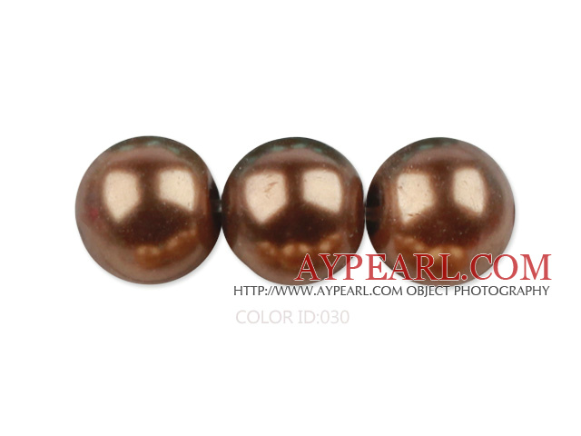 Glass pearl beads,14mm round,coffee, about 62pcs/strand, Sold per 32-inch strand