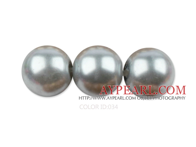 Glass pearl beads,14mm round,gray, about 62pcs/strand, Sold per 32-inch strand