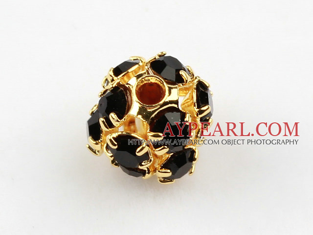 Rhinestone round beads,6mm,Golden ,black, Sold per pkg of 100