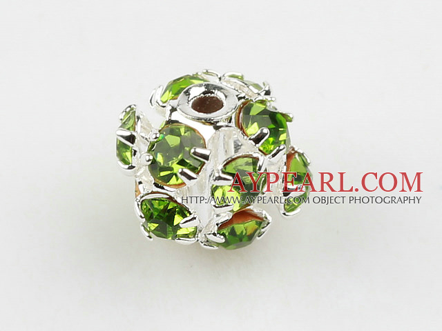 Rhinestone round beads,6mm,Silver Color,Green, Sold per pkg of 100