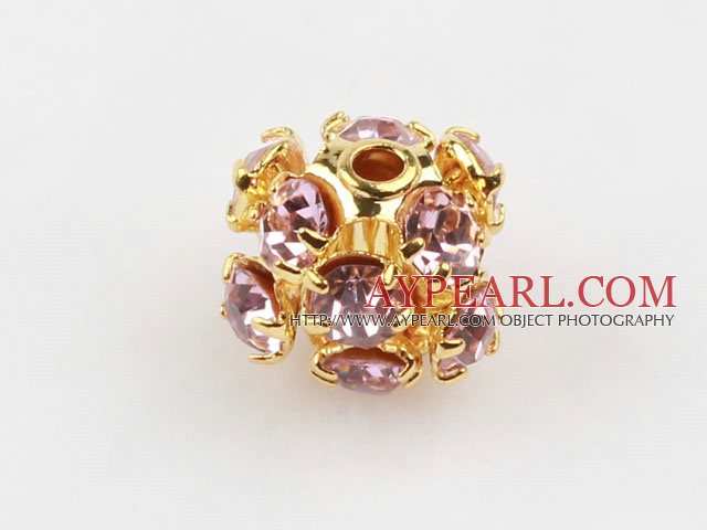 Rhinestone round beads, 6mm, golden, purple. Sold per pkg of 100