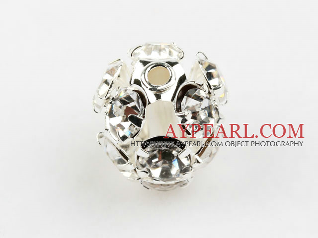 Rhinestone round beads, 10mm, silver, clear. Sold per pkg of 100.