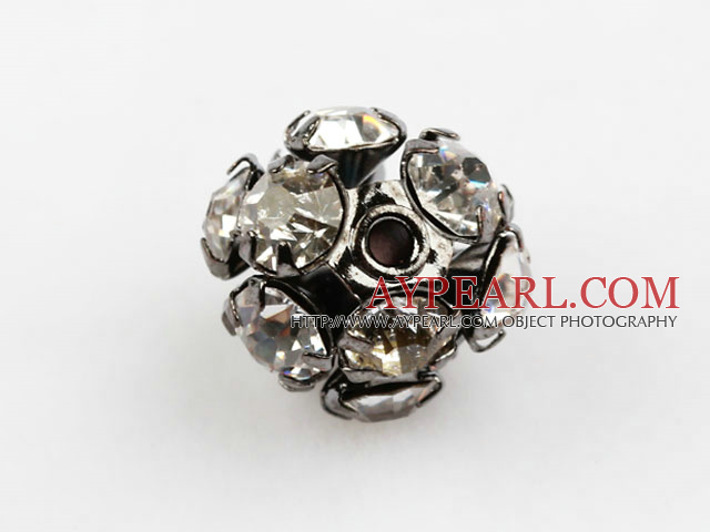 Rhinestone round beads, 10mm, black, clear. Sold per pkg of 100.