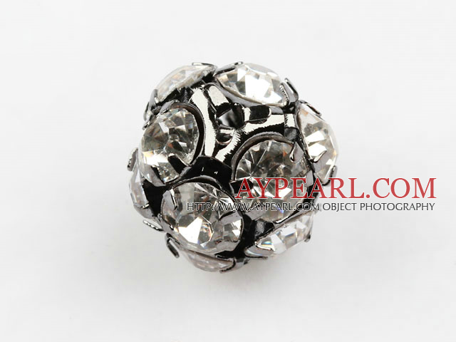 Rhinestone round beads, 14mm, silver, clear. Sold per pkg of 100.