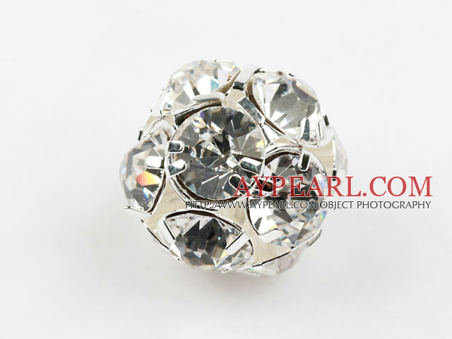 Rhinestone round beads, 20mm, silver, clear. Sold per pkg of 100.