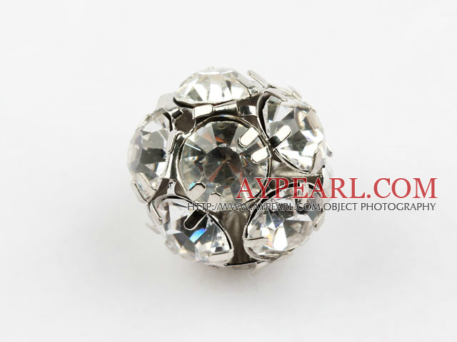 Rhinestone round beads, 20mm, silver, clear. Sold per pkg of 100.