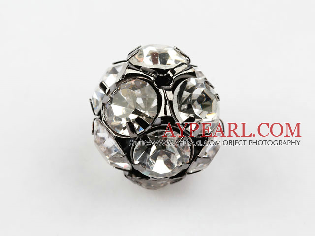 Rhinestone round beads, 20mm, black, clear. Sold per pkg of 100.