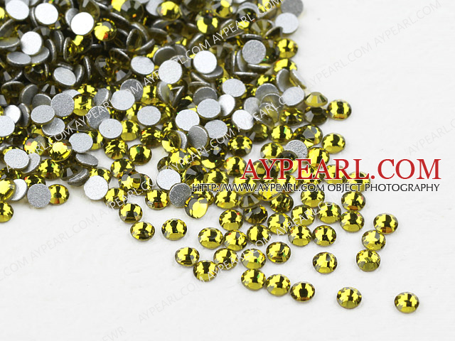 Rhinestone cabochon, olive, silver-foil back ,3.0-3.2mm faceted round, SS12. Sold per pkg of 1440.