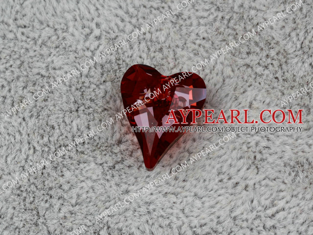 austrian crystal beads,17mm heart, red, sold per pkg of 2