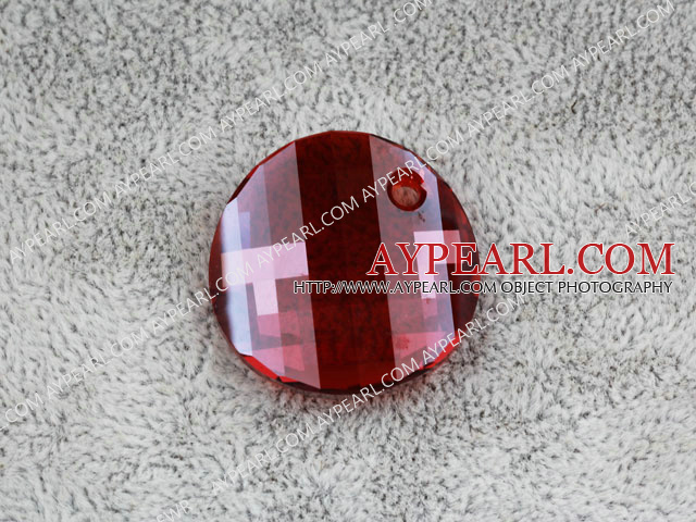 Austrain crystal pendant, red, 28mm flat round. Sold per pkg of 2.