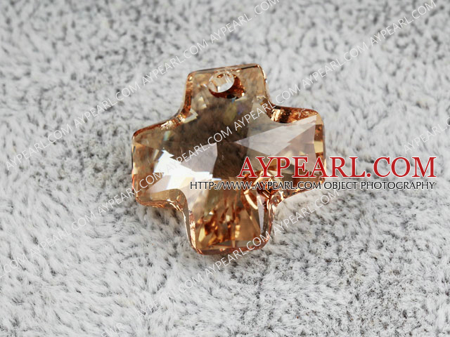 Austrain crystal pendants, smoked topaz color, 20mm cross shape. Sold per pkg of 2.