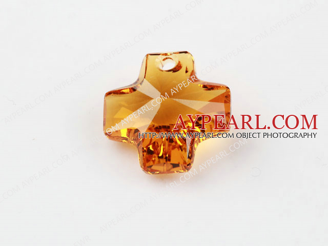 Austrain crystal pendants, citrine color, 20mm cross shape. Sold per pkg of 2.