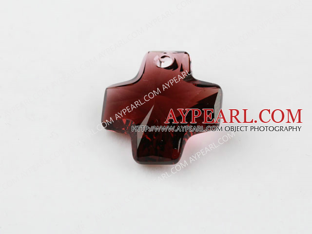 Austrain crystal pendants, garnet red, 20mm cross shape. Sold per pkg of 2.