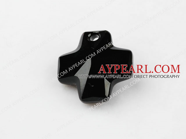 Austrain crystal pendants, black, 20mm cross shape. Sold per pkg of 2.