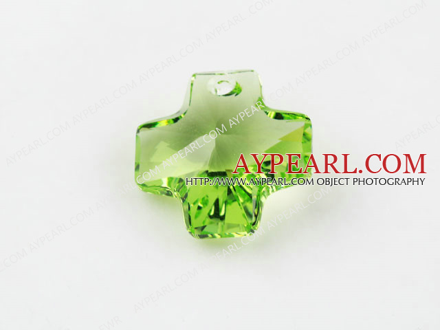 Austrain crystal pendants, green, 20mm cross shape. Sold per pkg of 2.