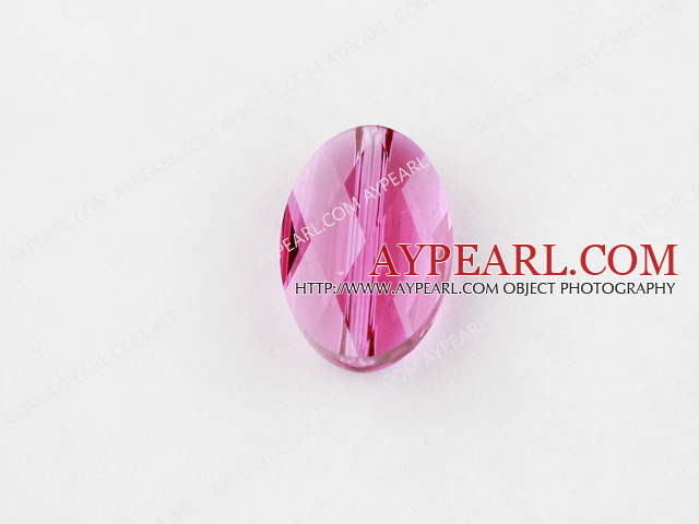 Austrain crystal beads, pink, 14mm  hole-drilled oval shape, Sold per pkg of 2.