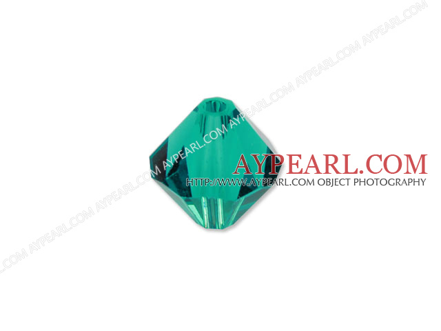 Austrain crystal beads, green, 6mm bicone. Sold per pkg of 360.