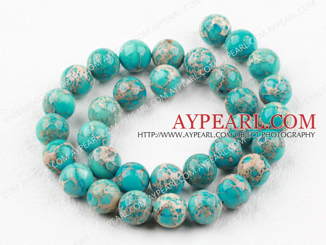 Imperial jasper beads, cyan, 12mm round. Sold per 15.16-inch strand.