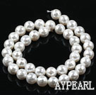 Sea shell beads, white, 10mm faceted round. Sold per 15.16-inch strand.